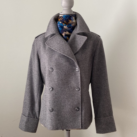 Emanuel Ungaro Tweed Wool Pea Coat Gray 10 or M - Picture 2 of 16